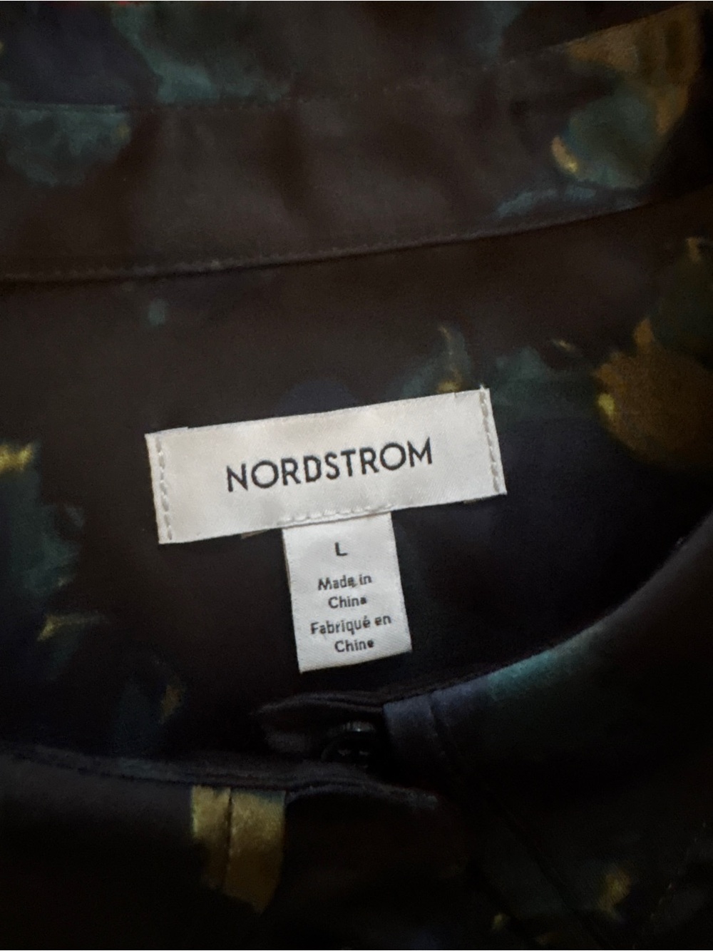 SZ L NORDSTROM DARK EMERALD GREEN WATERCOLOR SILKY BUTTON DOWN BUSINESS CASUAL - Picture 2 of 7